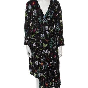 NWT! Joie Midi Black Floral Dress with Ruffles, size S